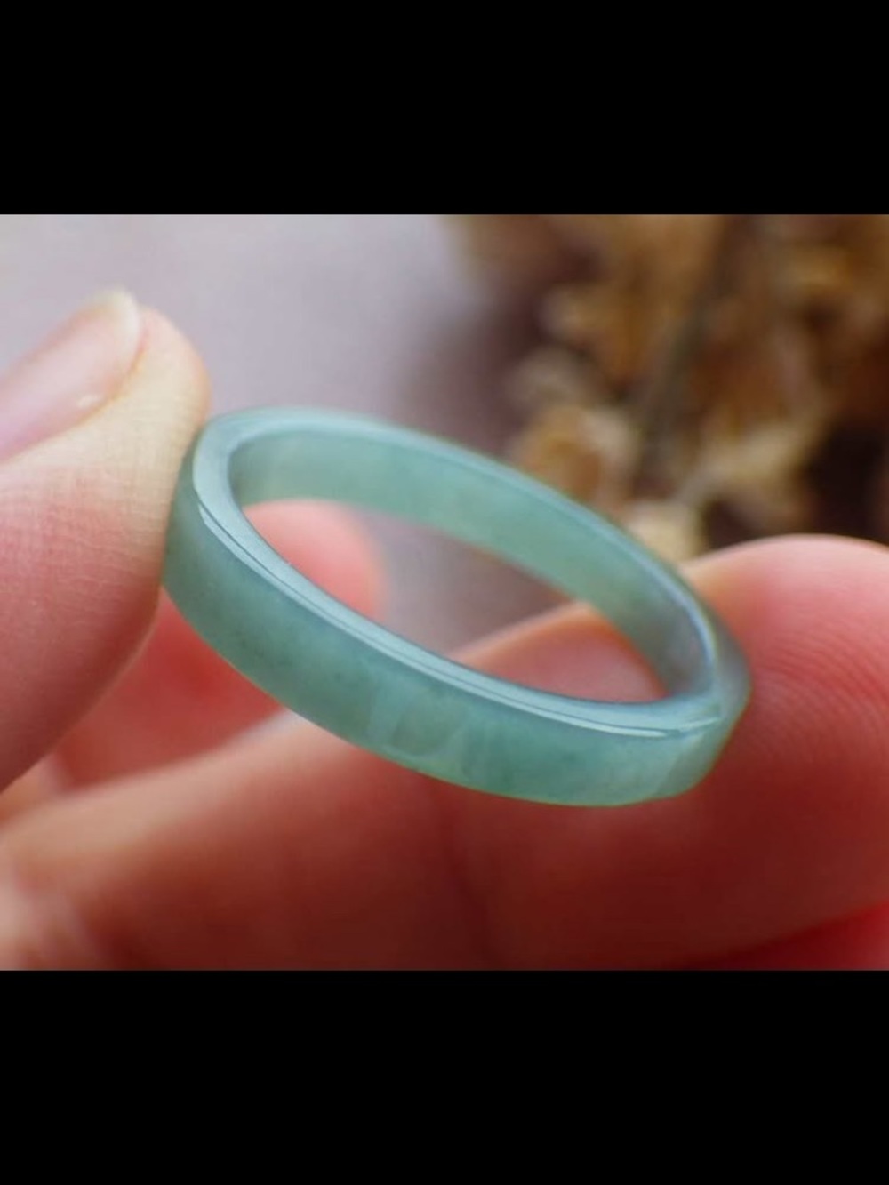 Light green Certificate Jadeite jade rectangle thin Ring Circle size8.5